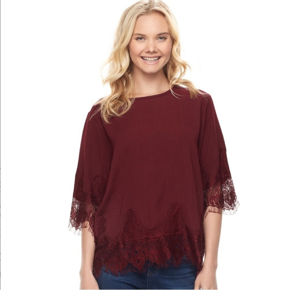 Trixie Satin lace elbow sleeve top